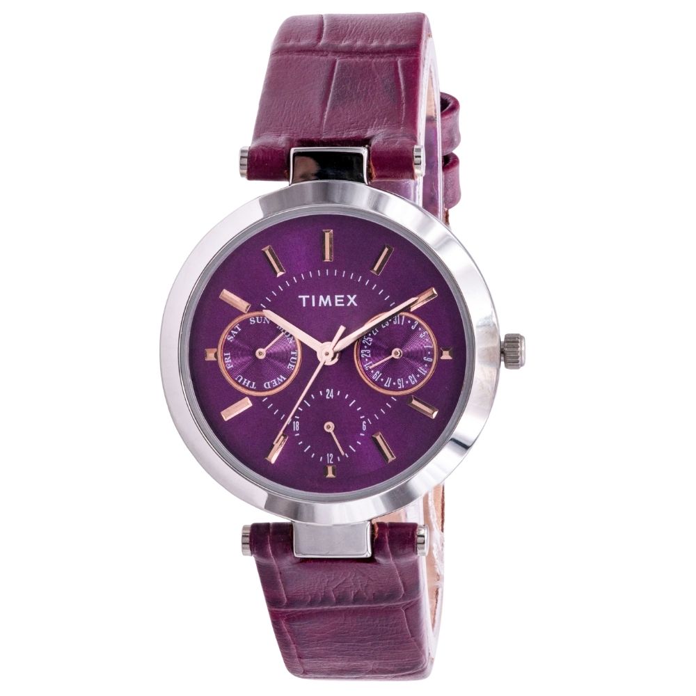 Timex women's classic watch with purple dial and purple leather strap on Tampa Home & Garden Store