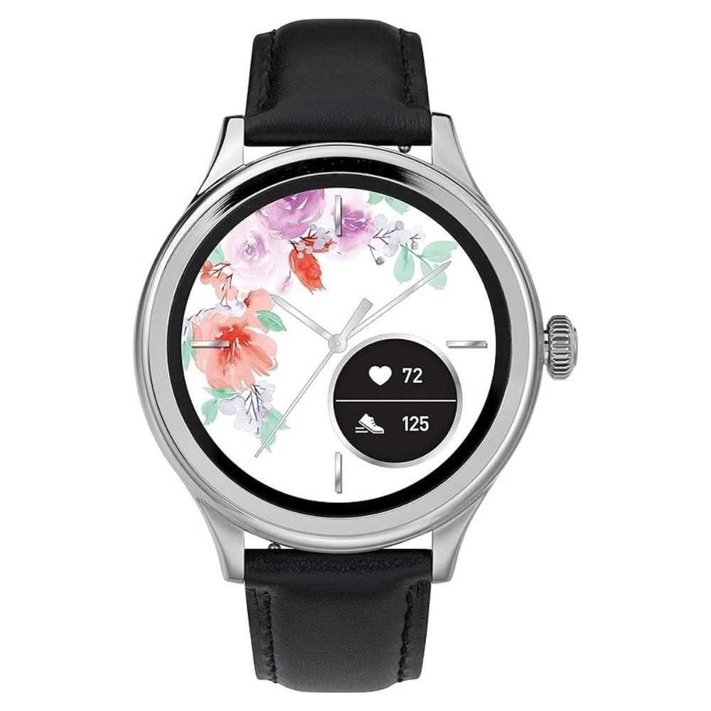 Timex women's Iconnect watch with black leather strap and floral dial on Tampa Home & Garden Store
