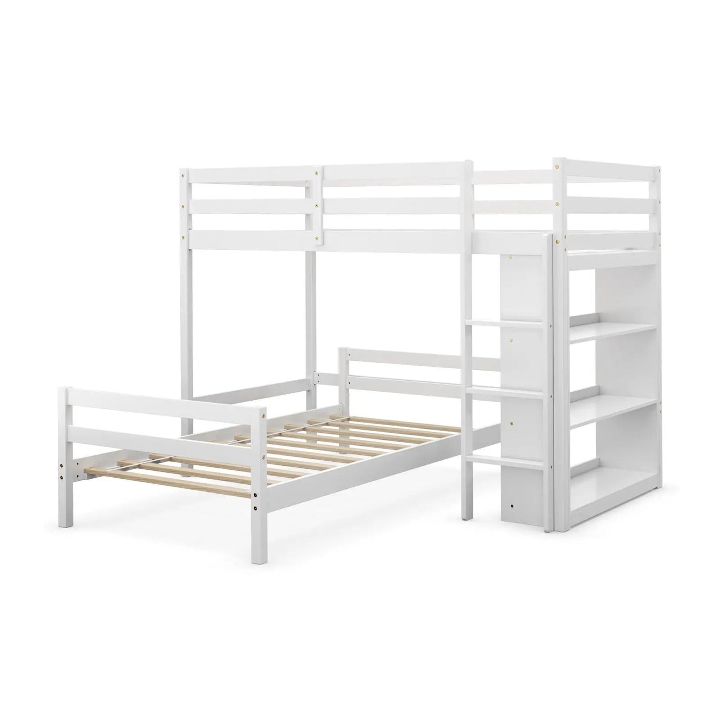 Twin Over Twin Loft Bunk Bed with Bookcase-Dark Brown - Tampa Home & Garden Store