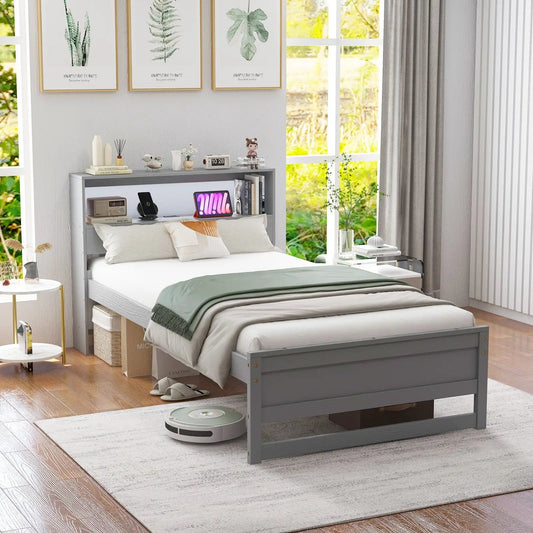 Twin bed frame with storage headboard in gray by DirectDeals, platform bed on Tampa Home & Garden Store