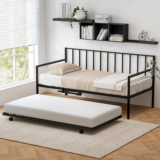 Twin Size Daybed and Trundle Frame Set Trundle Bedframe-Black - Tampa Home & Garden Store