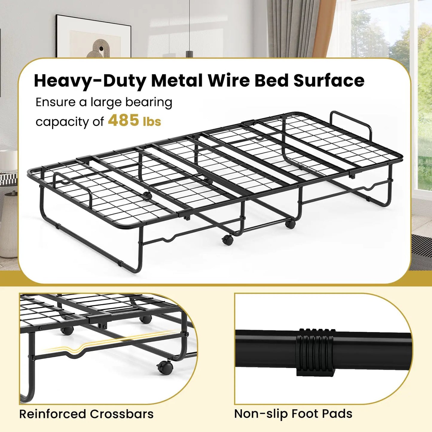 Twin Size Folding Bed with Memory Foam Mattress and Heavy-duty Metal Frame - Tampa Home & Garden Store