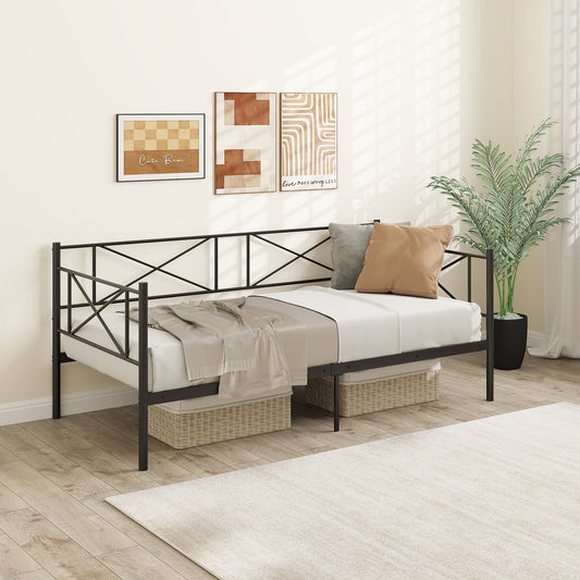 Twin Size Platform Bed with Heavy-duty Metal Slat Support-Black - Tampa Home & Garden Store