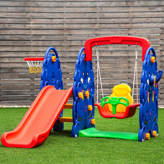 3-in-1 Junior Children Freestanding Design Climber Slide Swing Seat Basketball Hoop - Tampa Home & Garden Store