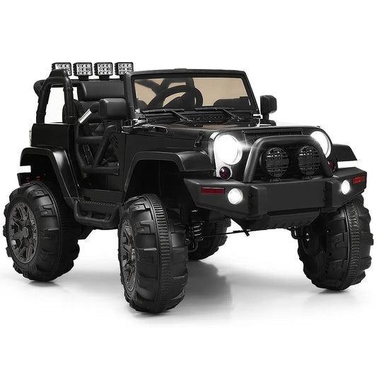 12V Kids Remote Control Riding Truck black jeep with LED lights and off-road tires on Tampa Home & Garden Store