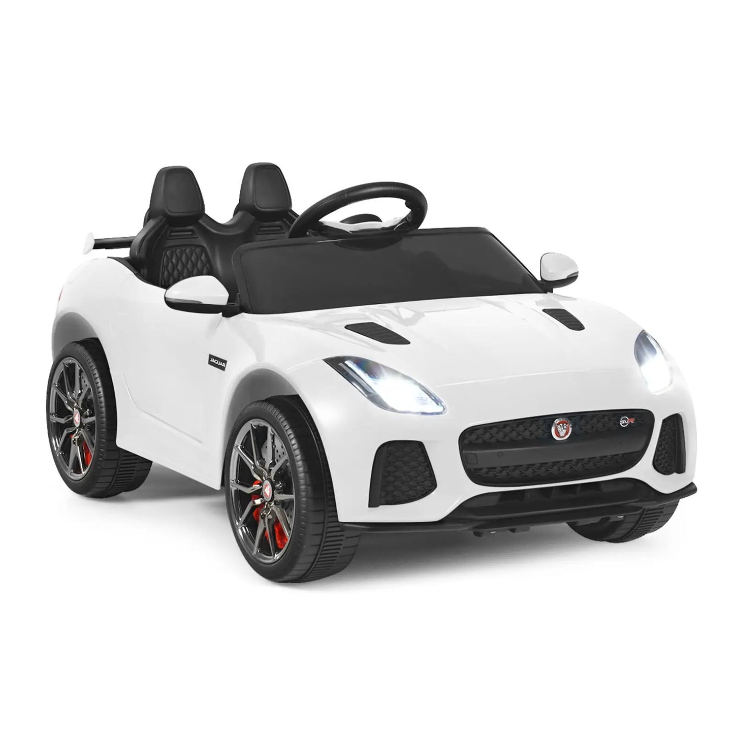 12V Jaguar F-Type SVR licensed kids ride-on car, white with black interior, two seats on Tampa Home & Garden Store