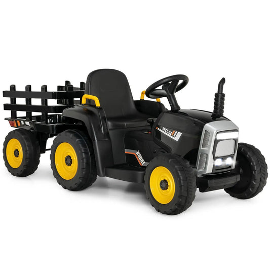 DirectDeals 12V ride-on tractor with shift loader for kids, black body, yellow wheels on Tampa Home & Garden Store