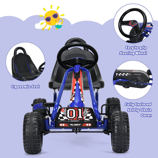 4 Wheel Pedal Powered Ride On with Adjustable Seat-Blue - Tampa Home & Garden Store