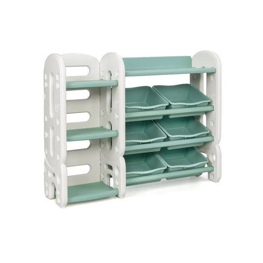 Kids Toy Storage Organizer with Bins and Shelf mint green bins on white frame on Tampa Home & Garden Store