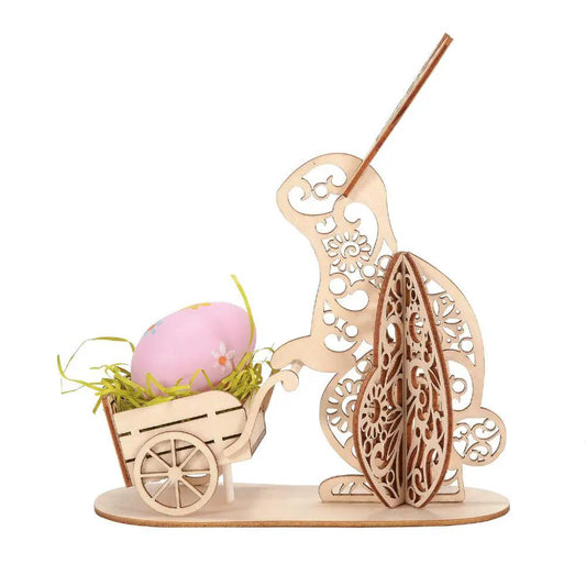 Wooden bunny egg holder with filigree, natural wood finish for Easter decor on Tampa Home & Garden Store