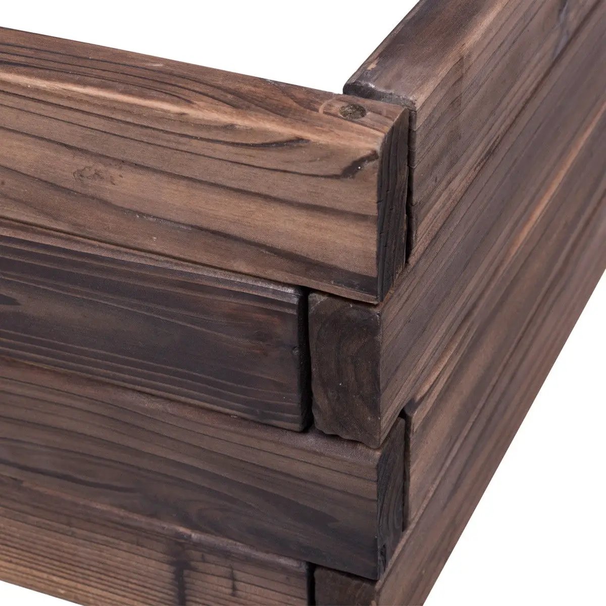 Elevated wooden garden planter box bed kit in dark stained wood with visible joinery on Tampa Home & Garden Store