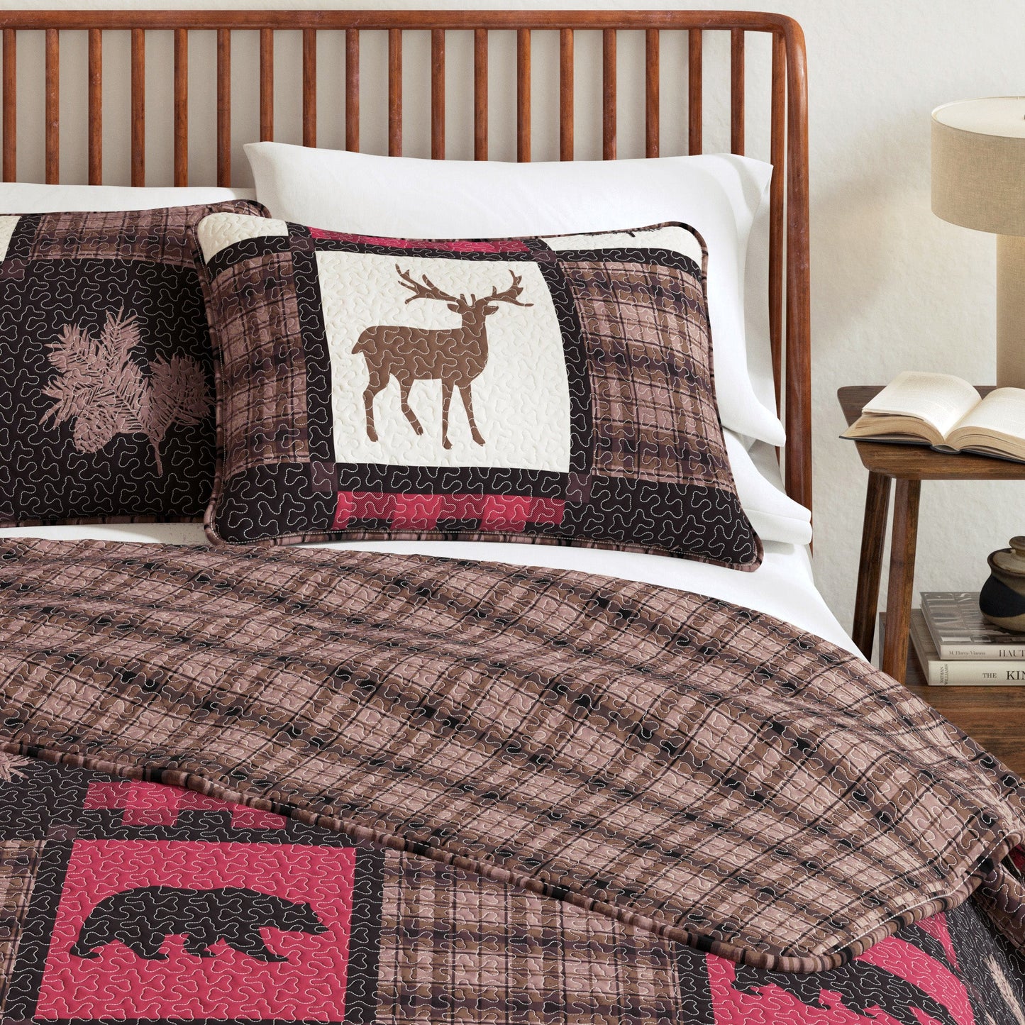 Plaid Lodge Quilt Set and Reversible Bear Design