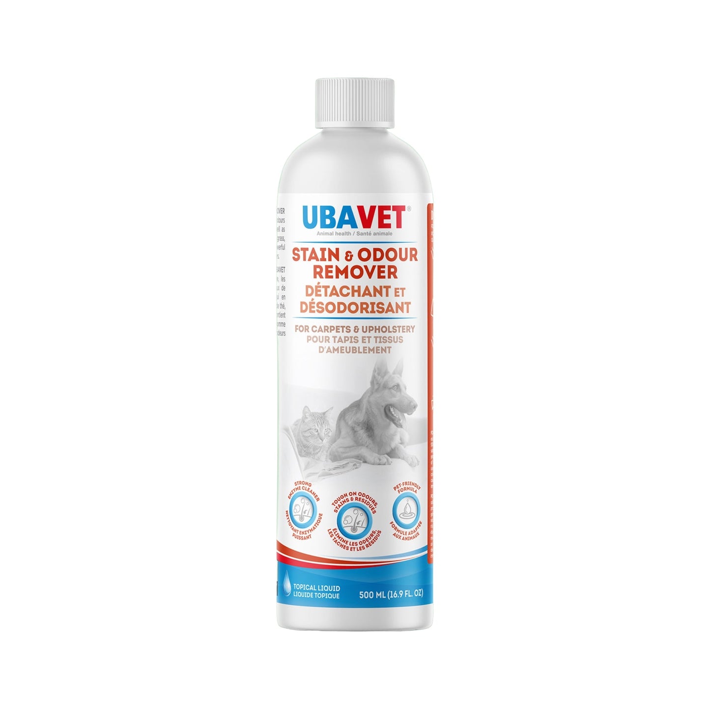 Quitamanchas y olores UBAVET para perros y gatos – Potente limpiador enzimático – (500 ml)