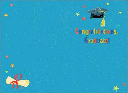 Graduation greeting card on blue background with cap toss and diploma on Tampa Home & Garden Store