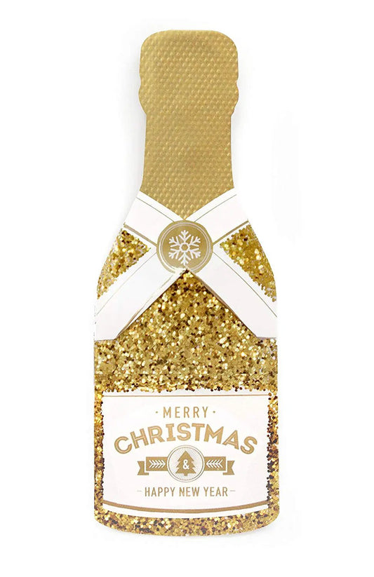Gold glitter champagne bottle greeting card by The Country Christmas Loft with Merry Christmas on Tampa Home & Garden Store