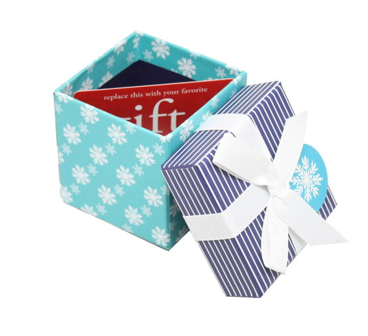 Snowflake Gift Box Cube for Gift Cards 2-pack turquoise cube; navy striped gift box on Tampa Home & Garden Store