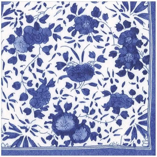 Delft Blue Lunch Napkin with Floral Pattern, blue Delft floral on white paper with border on Tampa Home & Garden Store