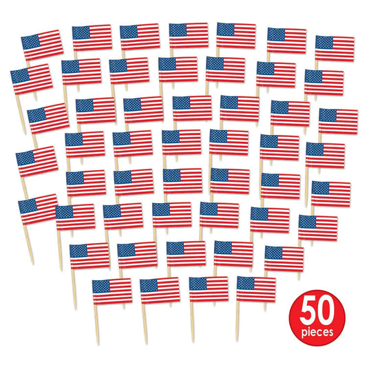 US Flag Picks set of 50 patriotic cocktail skewers on wooden sticks on Tampa Home & Garden Store