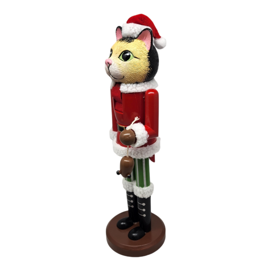 Christmas Cat Nutcracker in festive red outfit with Santa hat and white fur trim on Tampa Home & Garden Store