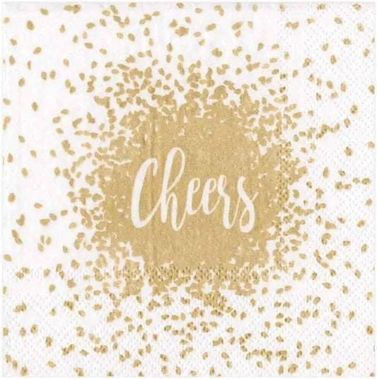Cheers Gold Paper Cocktail Napkins The Country Christmas Loft gold foil design on Tampa Home & Garden Store