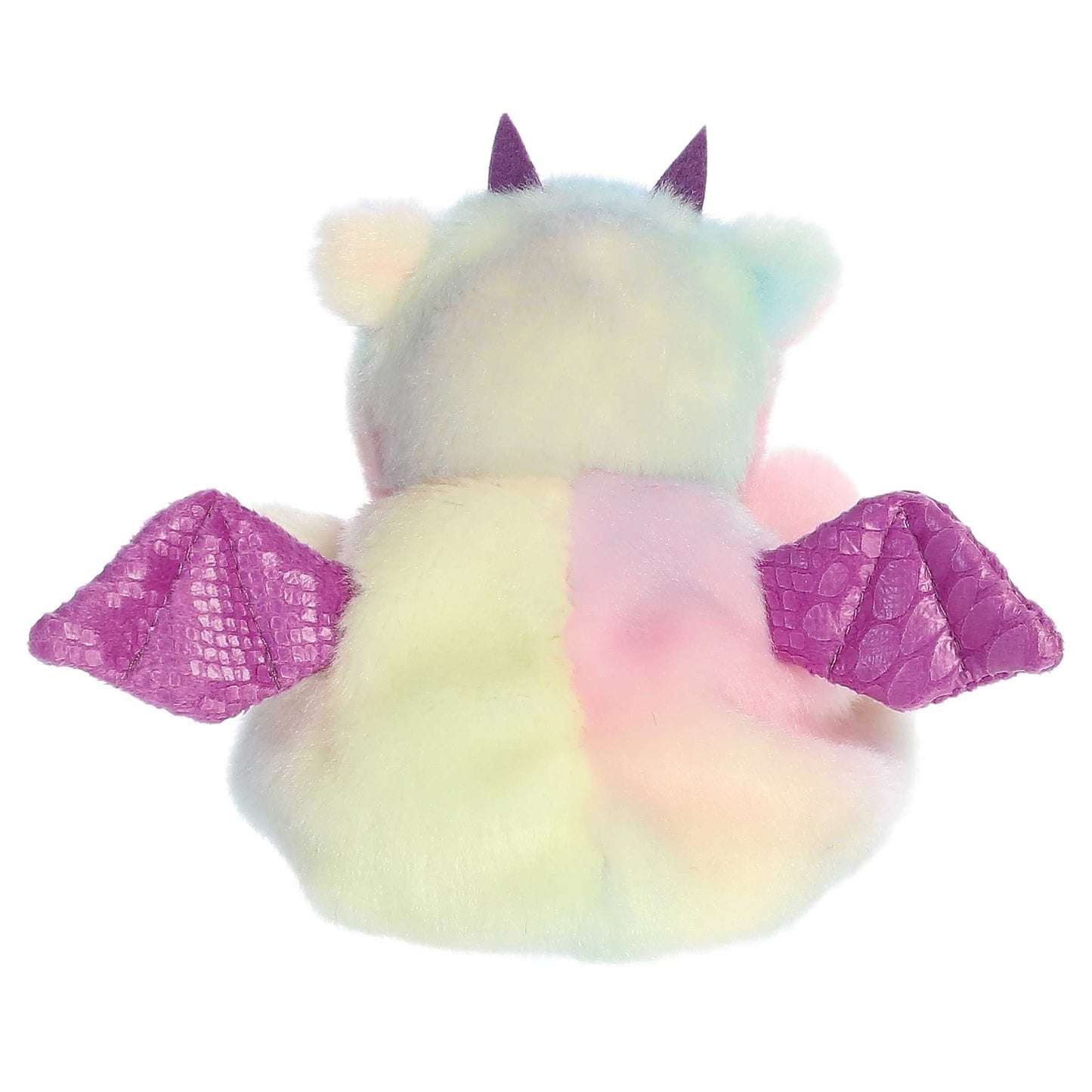 Aster Dragon Palm Pal plush with pastel rainbow fur and purple horns on Tampa Home & Garden Store