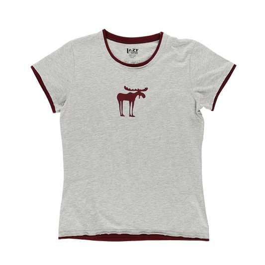 Funky Moose Fitted T Shirt grey heather burgundy trim combed cotton Lazy One on Tampa Home & Garden Store