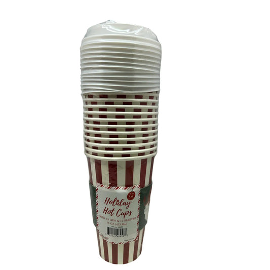 Holiday Hot Cups 16 oz red white striped disposable cups with lids The Country Christmas Loft on Tampa Home & Garden Store