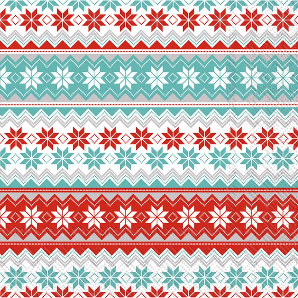 Reindeer Stripe Lunch Napkins 20 Count, red teal snowflake stripe design on Tampa Home & Garden Store