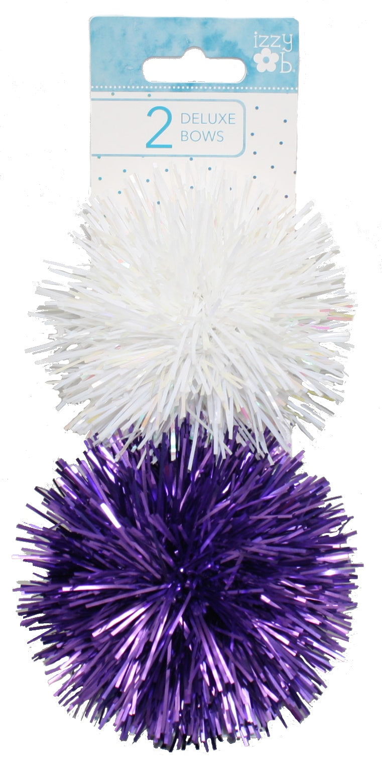 Firework bow set white pearl and purple tinsel 2-pack for gift wrap on Tampa Home & Garden Store