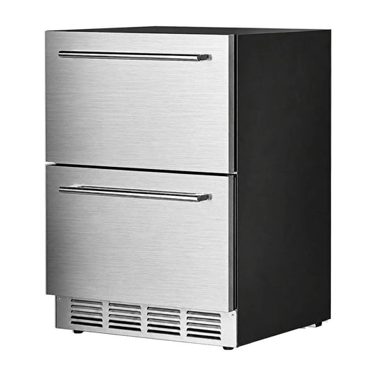 Under-counter refrigerator 24 in double drawer by Kismile, stainless steel fronts, black cabinet on Tampa Home & Garden Store