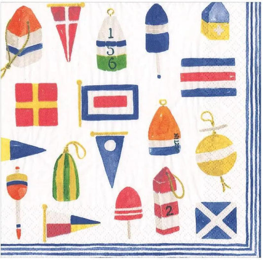 Nantucket Lunch Napkin with nautical flag print, colorful flags on white paper goods on Tampa Home & Garden Store