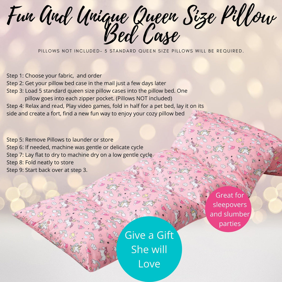 Pink unicorn-print floor lounger bed case from Fairy Unicorn Princess Gift Set on Tampa Home & Garden Store