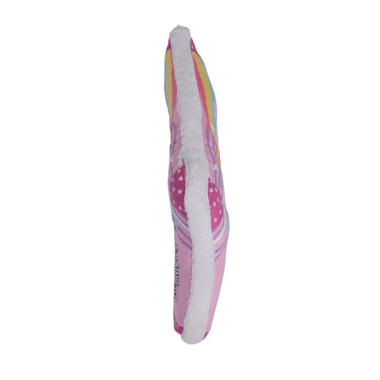 Squeaky sock plush unicorn dog toy with rainbow-striped sides and white center on Tampa Home & Garden Store