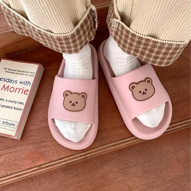 Unisex Stevvex pink thick sole beach and pool sandals with bear face strap on Tampa Home & Garden Store