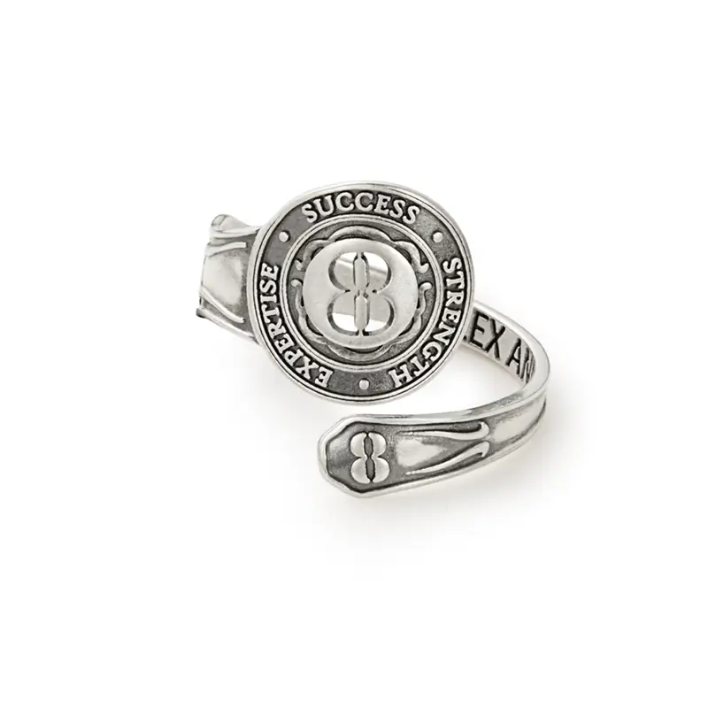 Number 8 Spoon Ring by ALEX AND ANI, silver-tone face with 8 and SUCCESS STRENGTH EXPERIENCE on Tampa Home & Garden Store