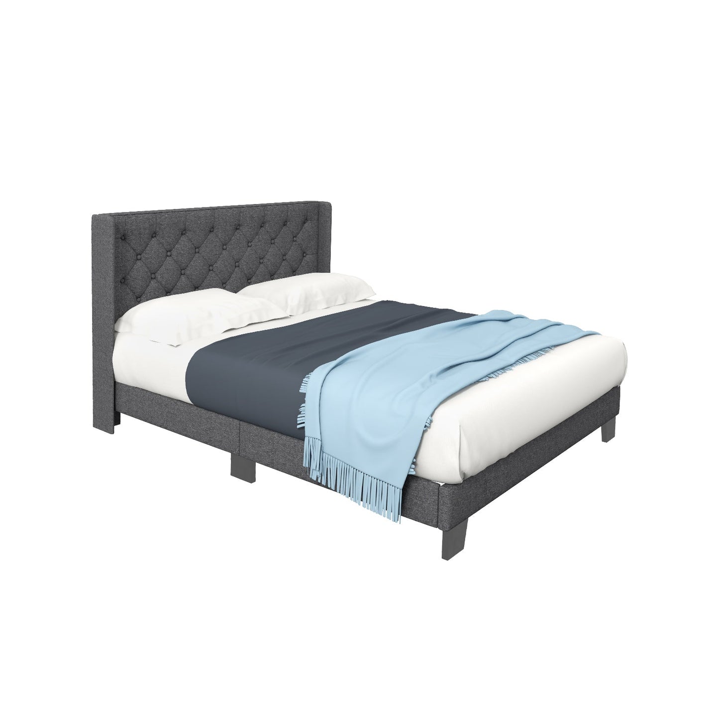 Cama plataforma tapizada tamaño Twin/Full/Queen con cabecero capitoné con botones - Tamaño Twin