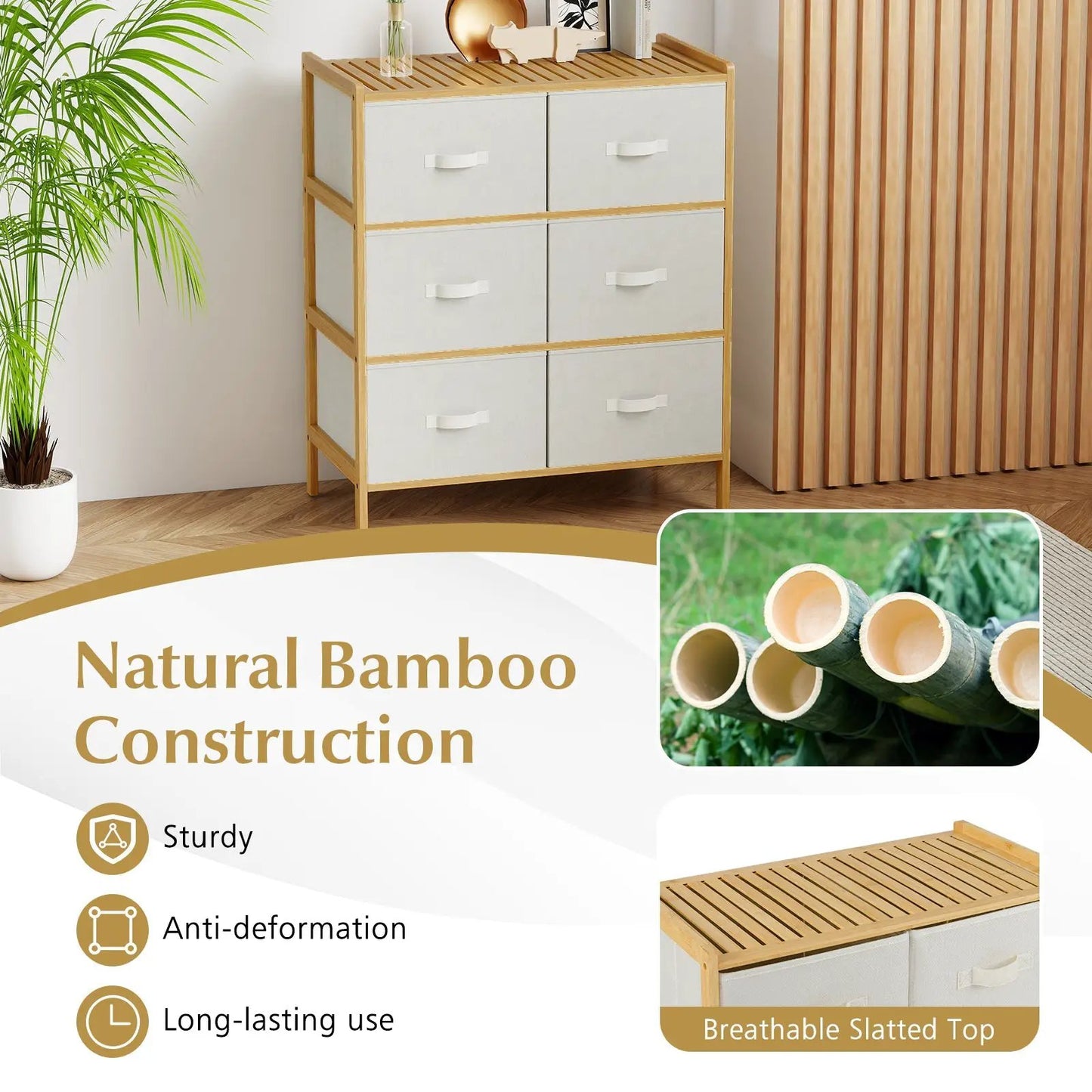 Fabric dresser with 6 light gray fabric drawers and natural bamboo frame DirectDeals on Tampa Home & Garden Store