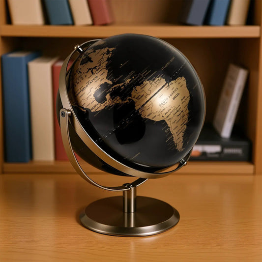 9-Inch metallic black globe on a metal stand DirectDeals desktop globe on Tampa Home & Garden Store