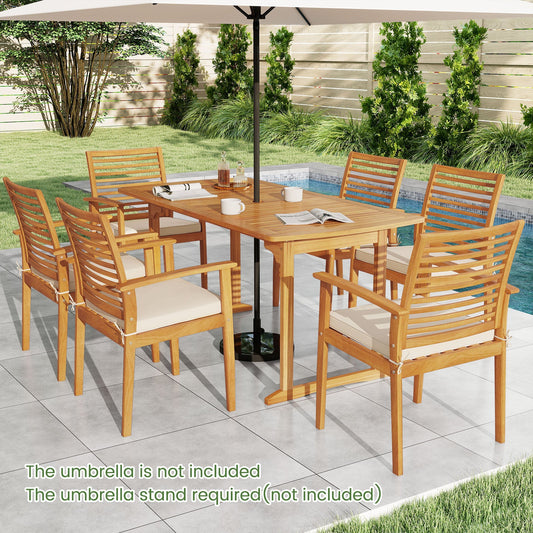 Acacia Wood 7-Piece Patio Dining Set with Umbrella Hole - Tampa Home & Garden Store