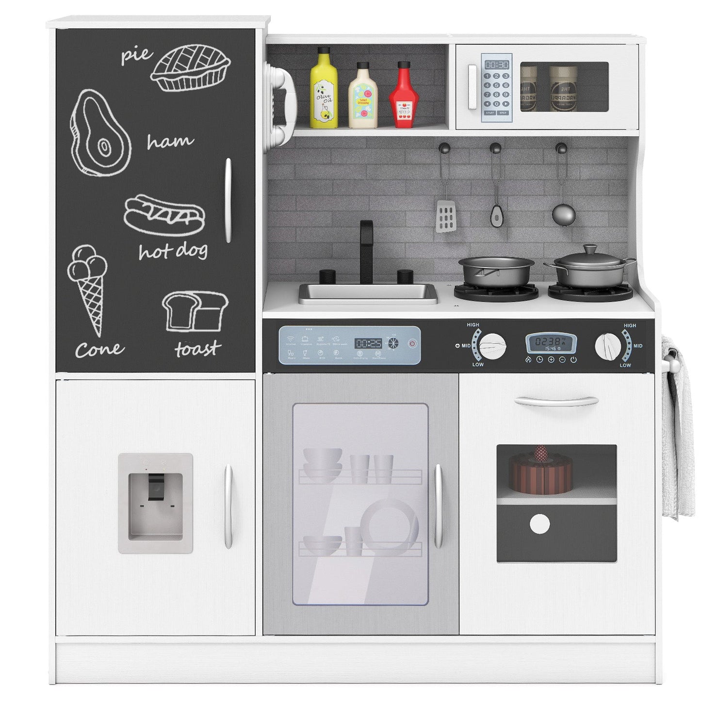 Pretend Play Kitchen With Utensils for 3+ white and gray chalkboard panel stove sink DirectDeals on Tampa Home & Garden Store