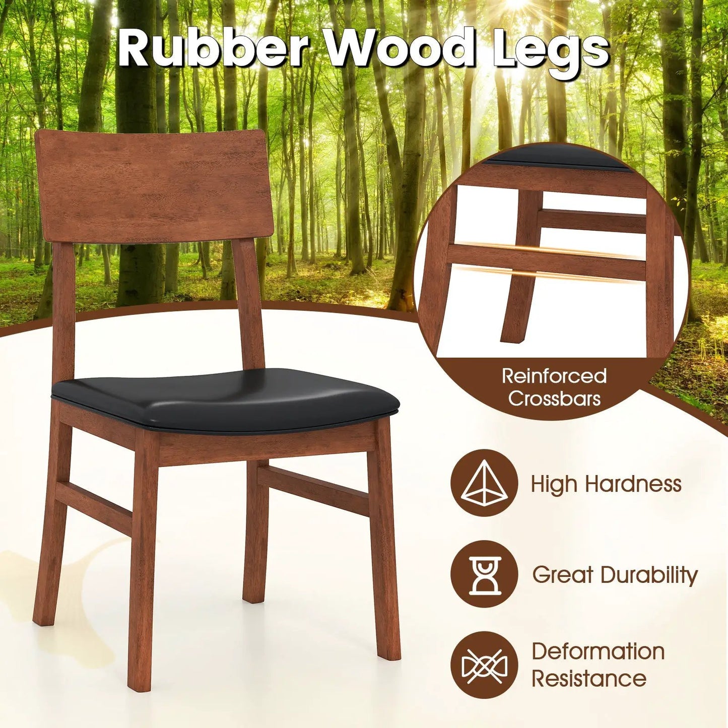 Dining Chairs Set of 2 with rubber wood legs and black faux leather upholstered seats on Tampa Home & Garden Store