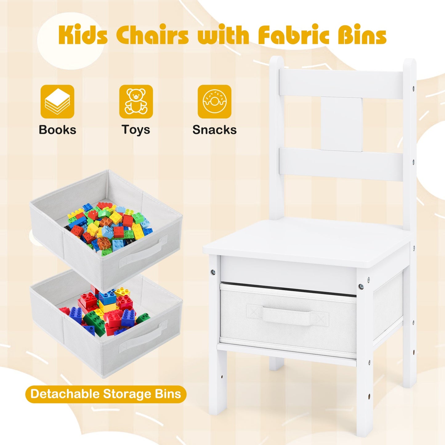 Kids Table and Chairs Set 3-Piece White with Cat House, storage bins on Tampa Home & Garden Store