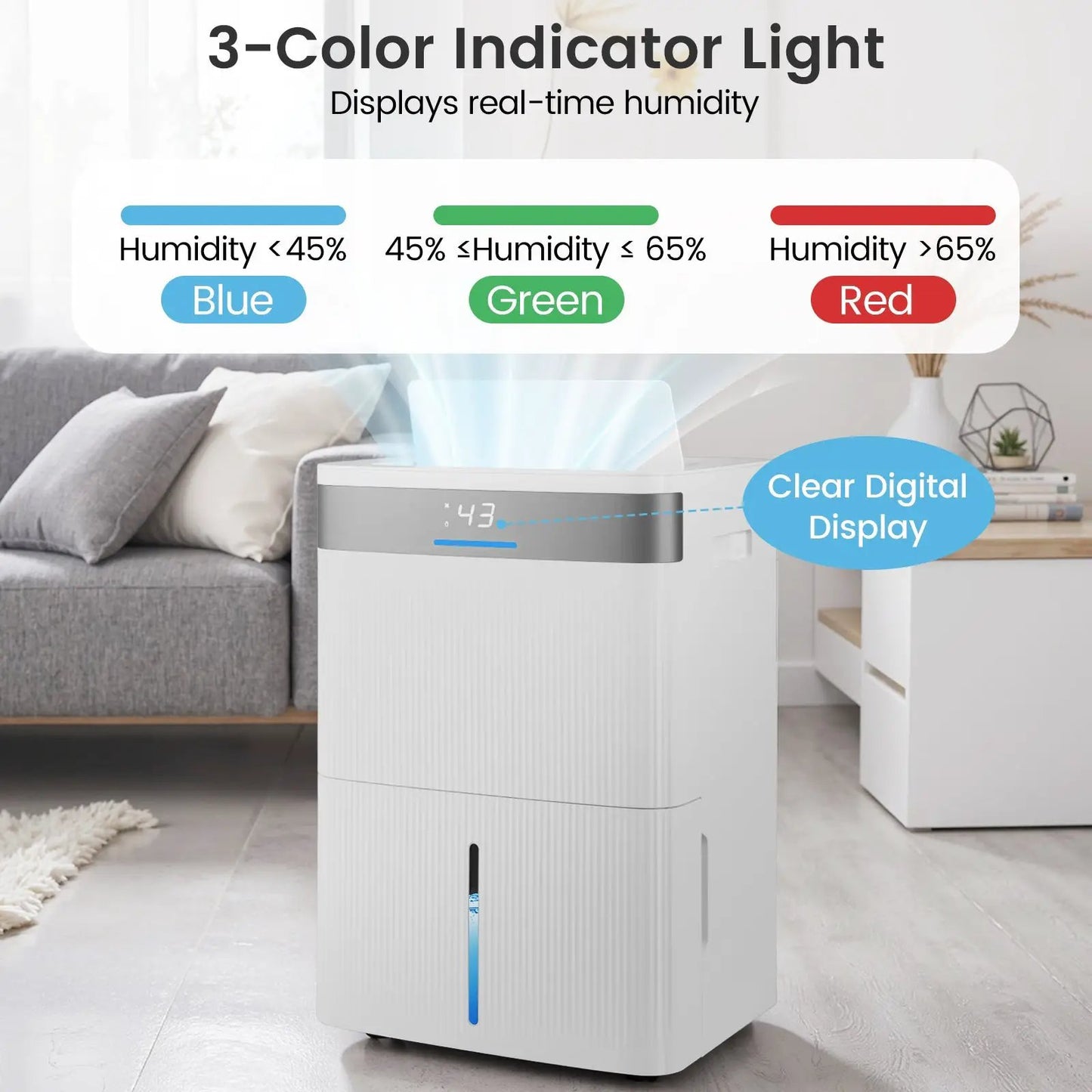 96 Pints Dehumidifier with 24H Timer, white, clear display and 3-color humidity indicator on Tampa Home & Garden Store