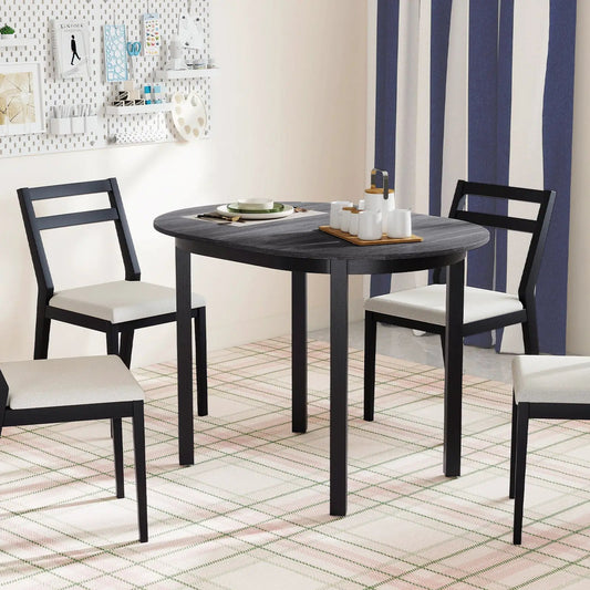 43-inch round dining table with rubber wood legs in black with four matching chairs on Tampa Home & Garden Store