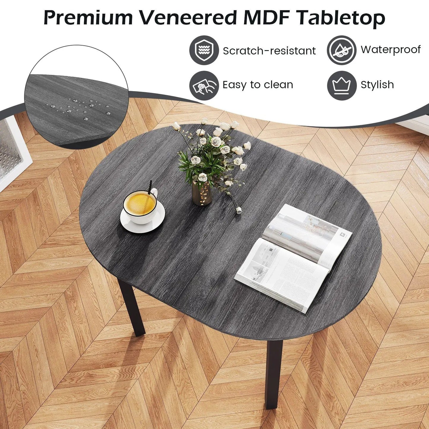 43 Inch Black Dining Table with Rubber Wood Legs on Tampa Home & Garden Store