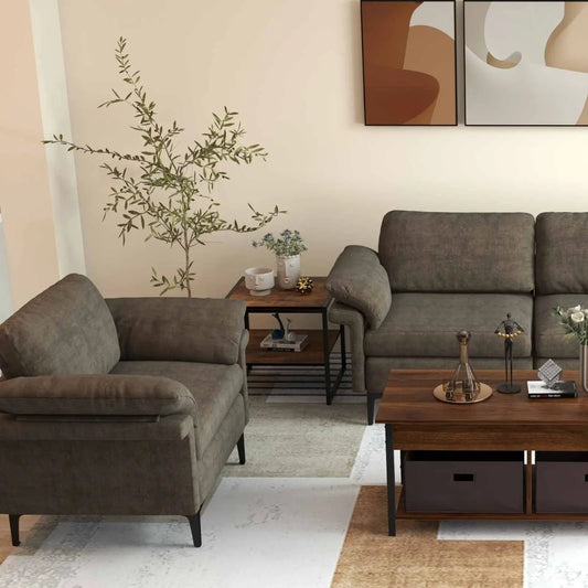 Modern fabric sofa and chair set with 2 wood-top side tables in gray upholstery DirectDeals on Tampa Home & Garden Store