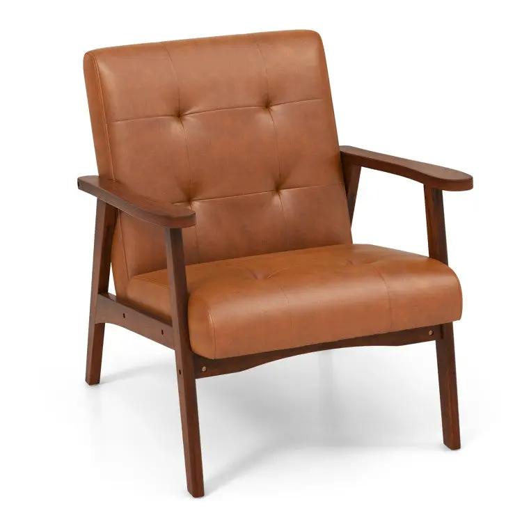 Accent chair DirectDeals brown leather with solid wood frame on Tampa Home & Garden Store
