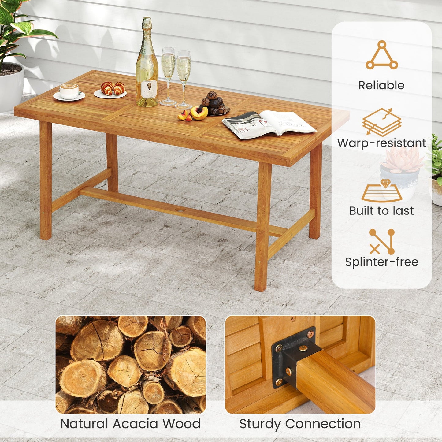 Farmhouse 7-Piece Patio Dining Set for 6 People by DirectDeals in natural Acacia wood on Tampa Home & Garden Store