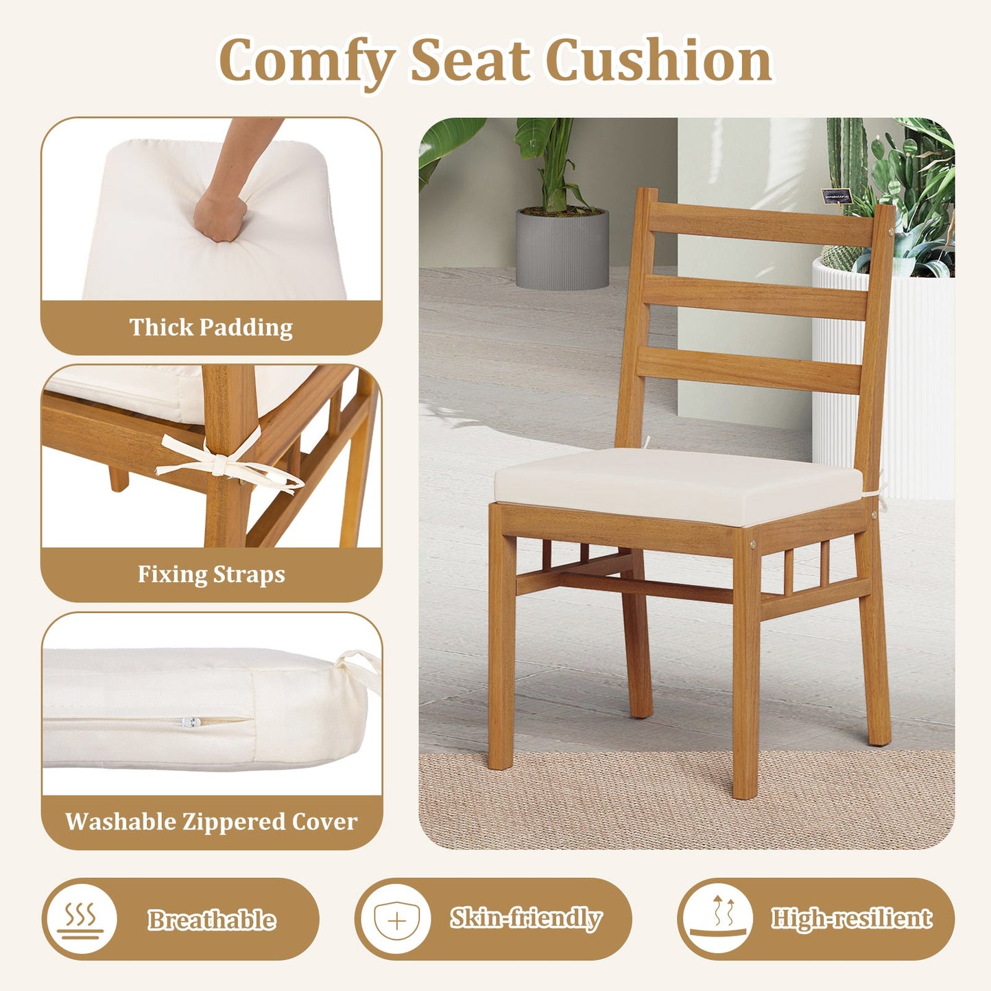 7 Piece Acacia Wood Patio Dining Set with cream cushions, natural finish DirectDeals on Tampa Home & Garden Store