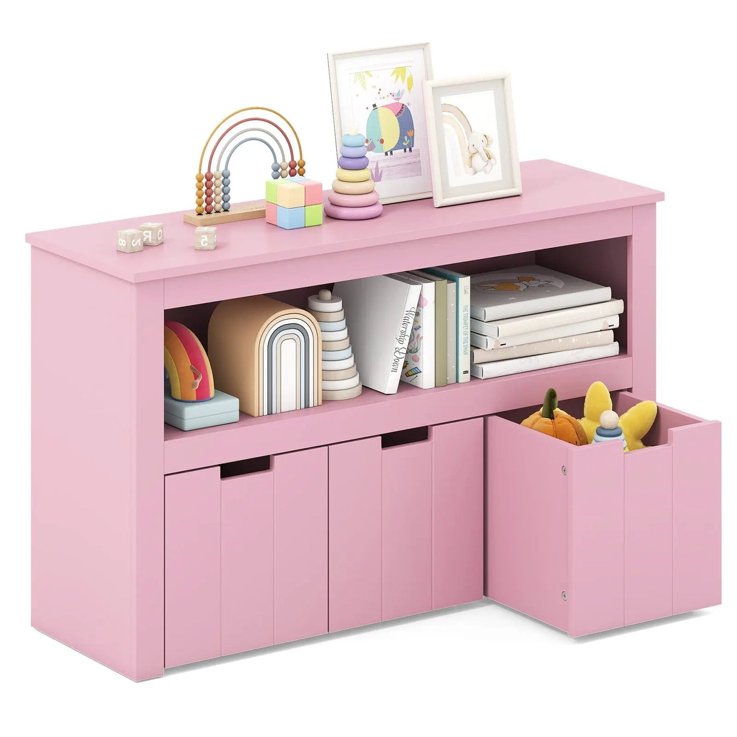 DirectDeals pink kid toy storage cabinet with three drawers and shelves for toys on Tampa Home & Garden Store